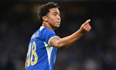 Bashir Humphreys in Chelsea gear, competing in a Premier League match, linked with a move to Leeds United.
