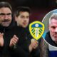Leeds manager Daniel Farke, Jamie Carragher in a circular insert.