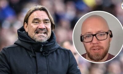 Leeds United manager Daniel Farke, Graham Smyth in a circular insert.