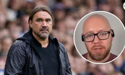 Leeds United manager Daniel Farke, Graham Smyth in a circular insert.