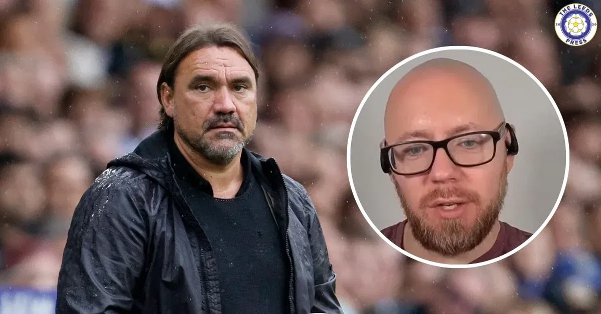 Leeds United manager Daniel Farke, Graham Smyth in a circular insert.