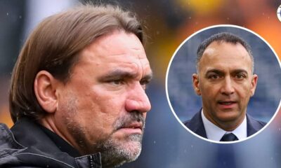 Leeds United manager Daniel Farke, Leeds chairman Paraag Marathe in a circular insert.