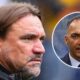 Leeds United manager Daniel Farke, Leeds chairman Paraag Marathe in a circular insert.