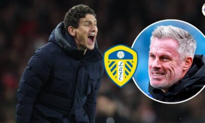 Brentford manager Keith Andrews shouting, Jamie Carragher in a circular insert.