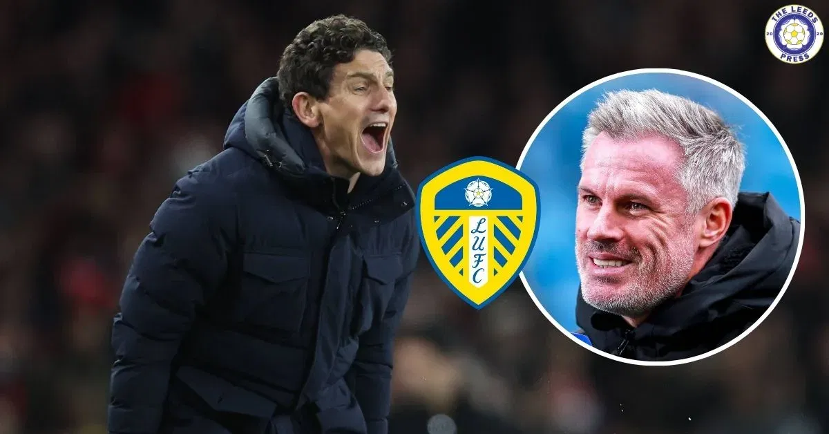 Brentford manager Keith Andrews shouting, Jamie Carragher in a circular insert.