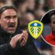 Leeds United manager Daniel Farke applauding, Harry Kane in a circular insert.