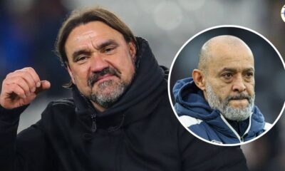 Leeds United manager Daniel Farke, West Ham manager Nuno Espirito Santo in a circular insert.