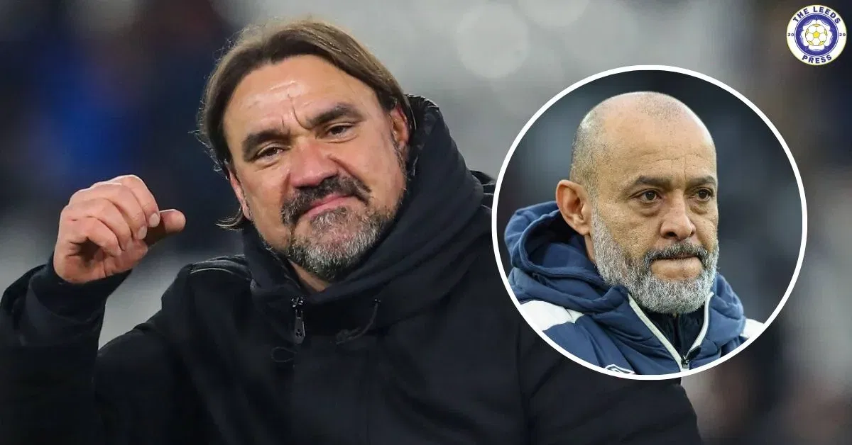 Leeds United manager Daniel Farke, West Ham manager Nuno Espirito Santo in a circular insert.