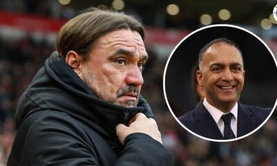 Leeds manager Daniel Farke, Leeds chairman Paraag Marathe in a circular insert.