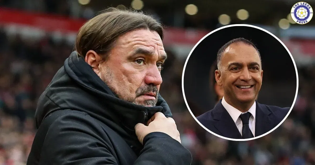 Leeds manager Daniel Farke, Leeds chairman Paraag Marathe in a circular insert.