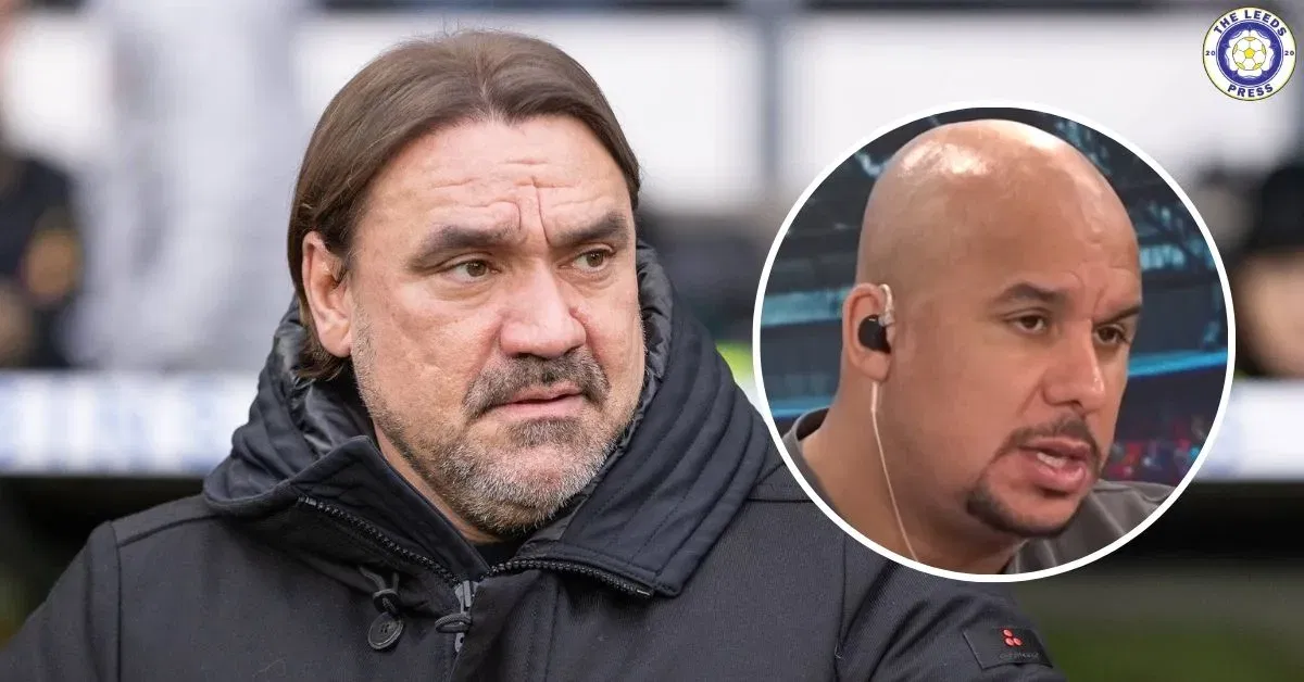 Leeds United manager Daniel Farke, Gabby Agbonlahor in a circular insert.